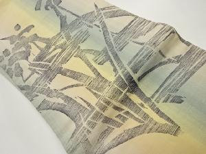 作家物　手織り紬抽象草花模様名古屋帯